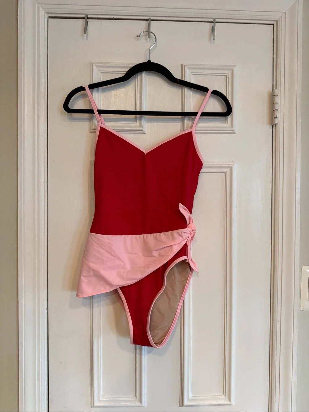 Red & Pink One-Piece Swimsuit with Side Tie